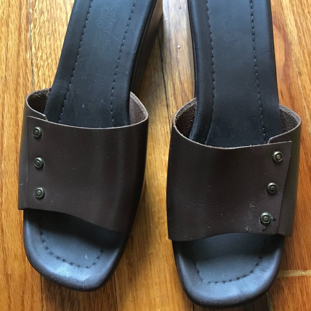 MONTEGO BAY CLUB Leather Collection Brown Slide On Sandals Size 7.5